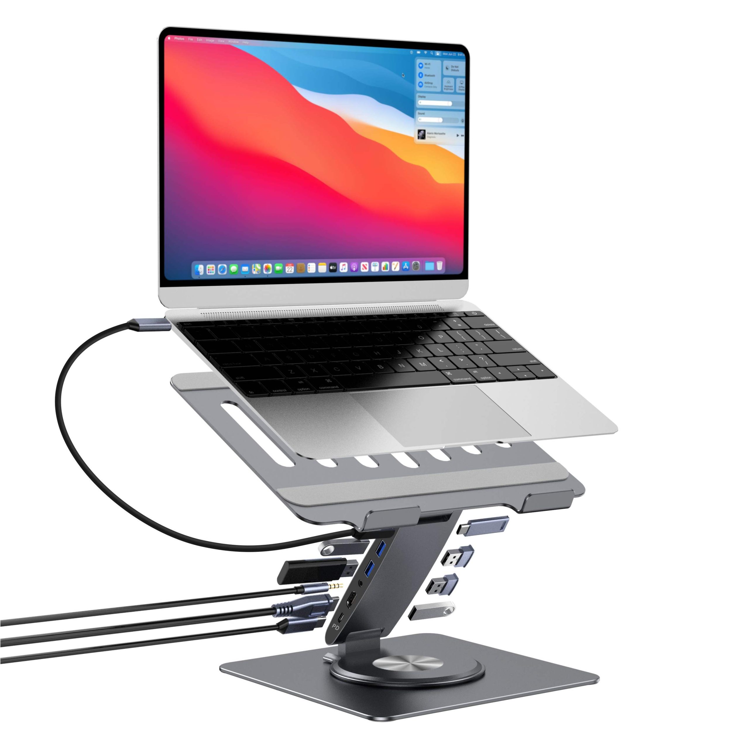 Adjustable Aluminum Laptop Stand with USB Hub